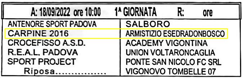 1^ Giornata Armistizio Esedra don Bosco Padova Giovanissimi Provinciali U15 Girone C SS 2022